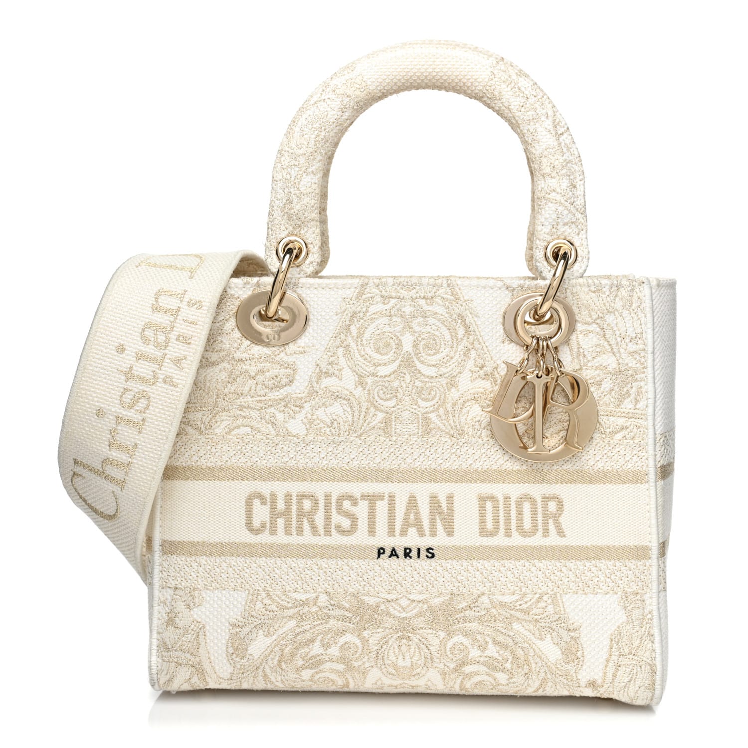 D Lite Tote - Light Gold/Cream Embroidered Canvas, $4696 (approximately P268,855.39), DIOR, theluxurycloset.com*